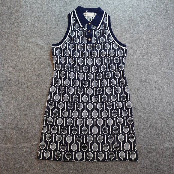 Tory Burch Dresses & Skirts - Tory Burch Dress Womens Medium Tory Burch Tech Knit Polo Tank Navy Racquets AOP